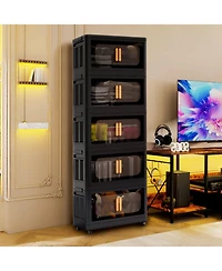 Flynama Folding Storage Cabinet with Wheels 5 Tier Collapsible Organizer