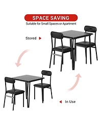 homfan 3 Pieces Dining Table Set, Square Kitchen and Upholstered Chairs for 2, Wooden Room Set with Metal Frame Small Places