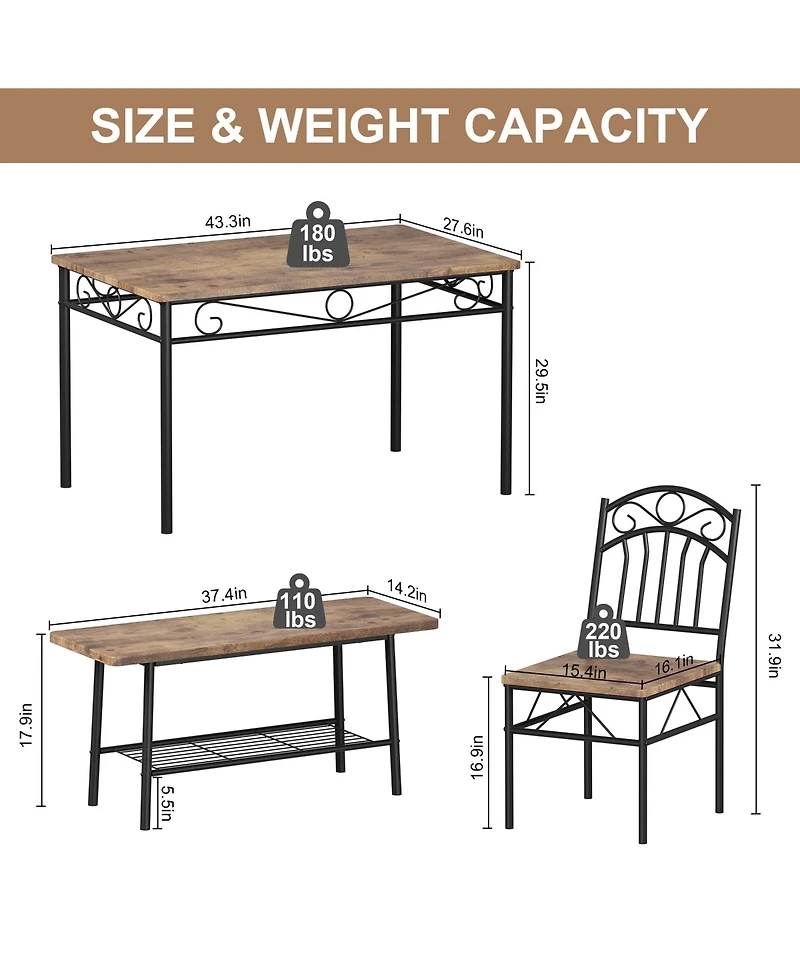 homfan 4 Piece Modern Compact Dining Set, Metal Frame Space Saving Dinette Furniture for Small Kitchen and Apartment