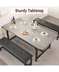 homfan 3 Piece Extendable Dining Set, Sturdy Engineered Wood Table with Padded Benches, Space Saving Multi scene Home Dining Furniture