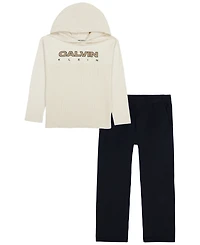 Calvin Klein Boys' 2T-7 Long-Sleeve T-Hoodie and Pants, 2-Piece Set