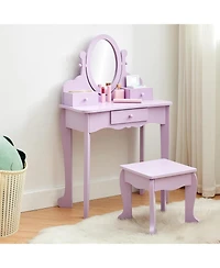 gaomon Girls Makeup Vanity Set, Fun Pretend Dress-Up Playset with Matching Stool