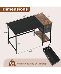 Slickblue 48 Inch Computer Desk with 2 Fabric Drawers Industrial Style