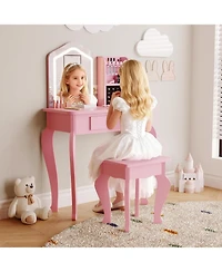 gaomon Toddler Lighted Vanity Set with Stool, 3-8 Years Girls Makeup Table and Pretend Play Set