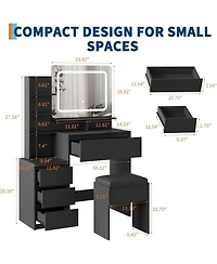 gaomon -Drawer Vanity Desk Set, Lighted Makeup Table with Power Outlet