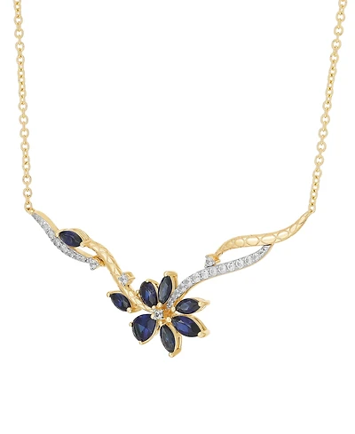 Macy's Lab-Grown Sapphire (1-3/4 ct. t.w.) & White Sapphire (3/8 ct. t.w.) Pendant Necklace in 14k Yellow Gold-Plated Sterling Silver