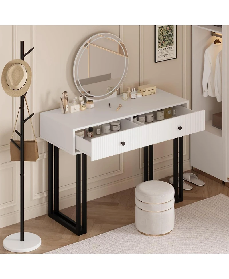 gaomon 3-Color Dimmable Vanity Desk, Lighted Mirror Makeup Table with Adjustable Brightness