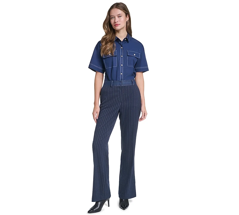 Karl Lagerfeld Paris Petite Mid-Rise Straight-Leg Pants