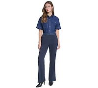 Karl Lagerfeld Paris Petite Mid-Rise Straight-Leg Pants