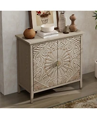 Flynama American Style 2-Door Wooden Storage Cabinet Relief Pattern Cabinet with Adjustable Layer Anti-Dumping Design