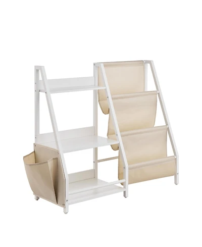 Flynama 3-Tier Kids Multi-Functional Bookshelf Sling Bag Toy Storage Organizer Anti-Tip Design For Playroom Nursery