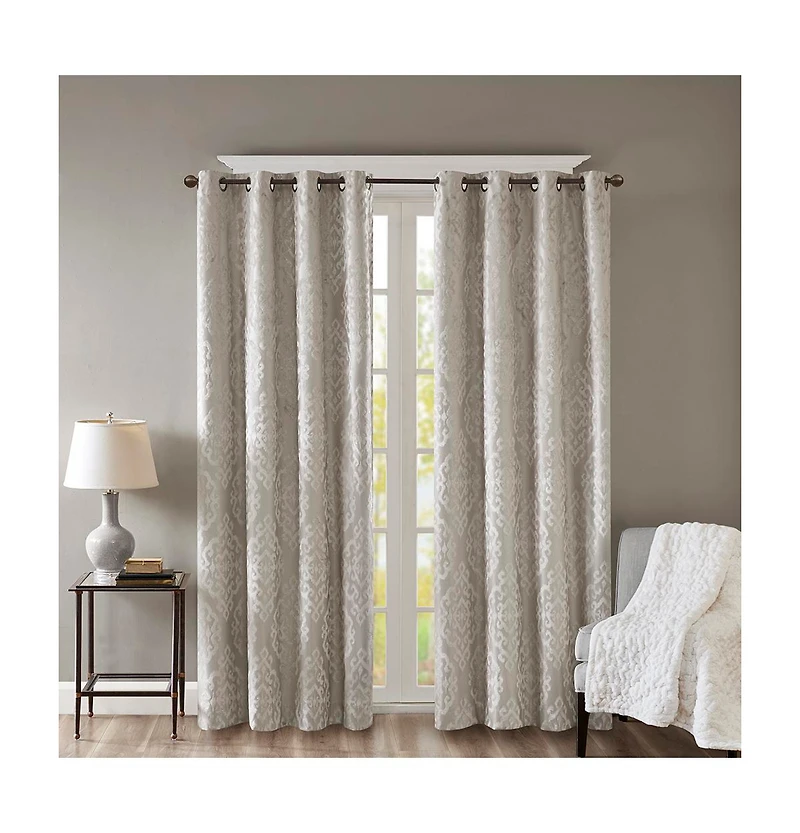 Avobird Knitted Jacquard Damask Total Blackout Grommet Top Curtain Panel