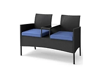 Mondawe Patio Loveseat with Built-in Table and Cushions for Backyard Porch