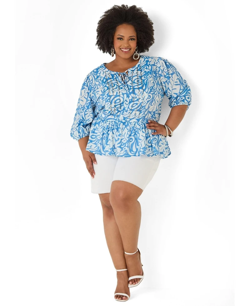 Ashley Stewart Plus Beaded Leaf Print Peplum Women's Blouse