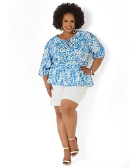 Ashley Stewart Plus Beaded Leaf Print Peplum Women's Blouse