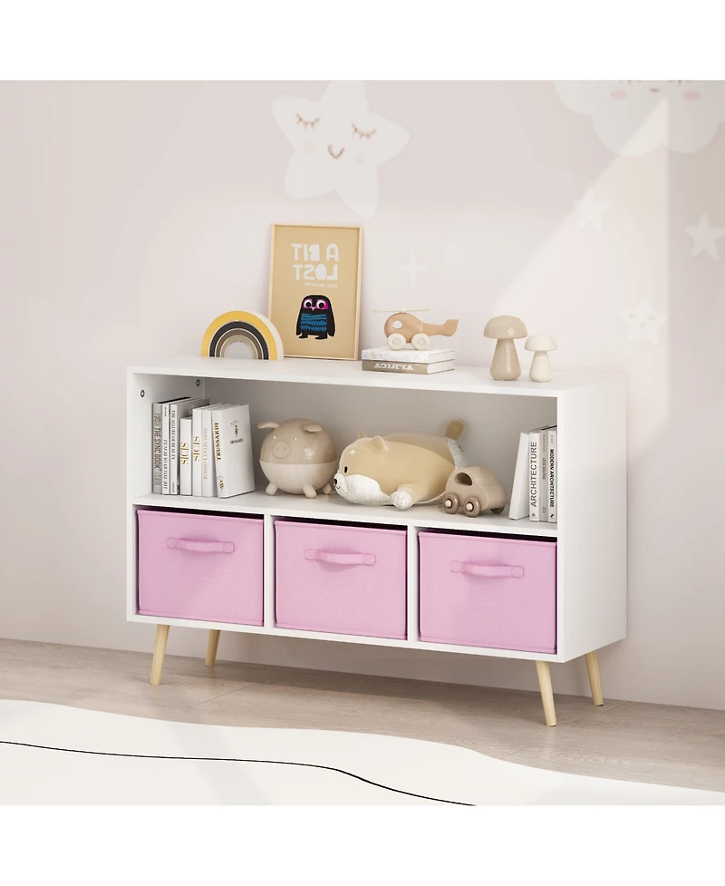Flynama Kids Bookcase with Fabric Drawers and Toy Storage Organizer