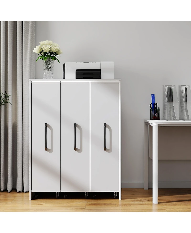 Flynama 3-Tier Freestanding Pull-Out Door Mobile Bookcase Multi-Grid Storage Cabinet with Universal Wheels