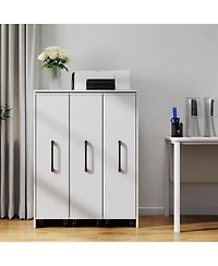 Flynama 3-Tier Freestanding Pull-Out Door Mobile Bookcase Multi-Grid Storage Cabinet with Universal Wheels