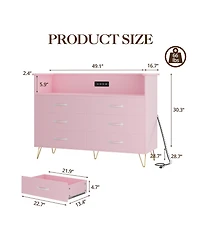 homfan 6-Drawer Dresser for Bedroom with Led Lights and Built-In Outlets, Engineered Wood and Metal Frame