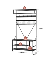 homfan Freestanding Clothes Rack, 72 Inch Metal and Wood Hall Tree with Hanging Rod Shoe Storage for Entryway