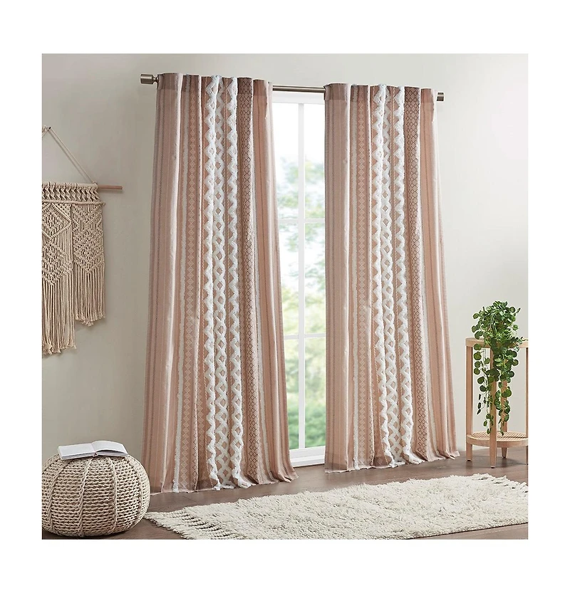 Avobird Cotton Printed Curtain Panel with Chenille Stripe and Lining Blush 50x84