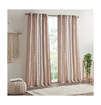 Avobird Cotton Printed Curtain Panel with Chenille Stripe and Lining Blush 50x84