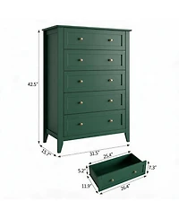 homfan Modern 5 Drawer Dresser for Bedroom, Tall Wooden Chest Organizer with Deep Storage Drawers and Metal Knobs, Perfect for Entryway