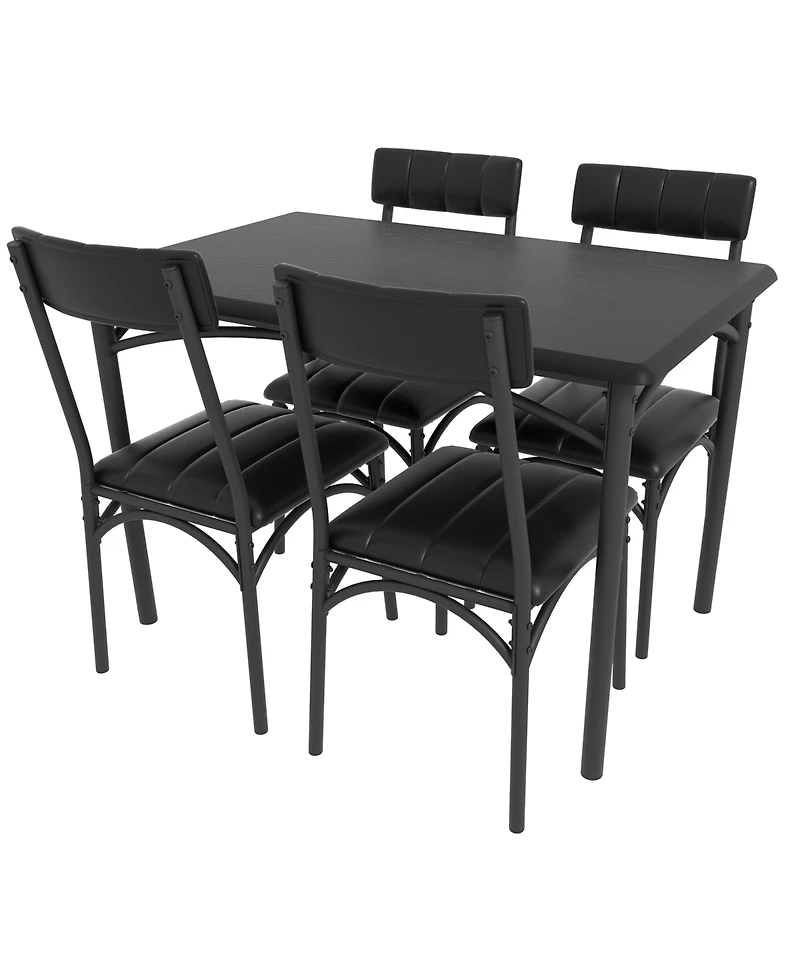 homfan 5 Piece Rectangular Space Saving Dining Set for 4 with Upholstered Chairs
