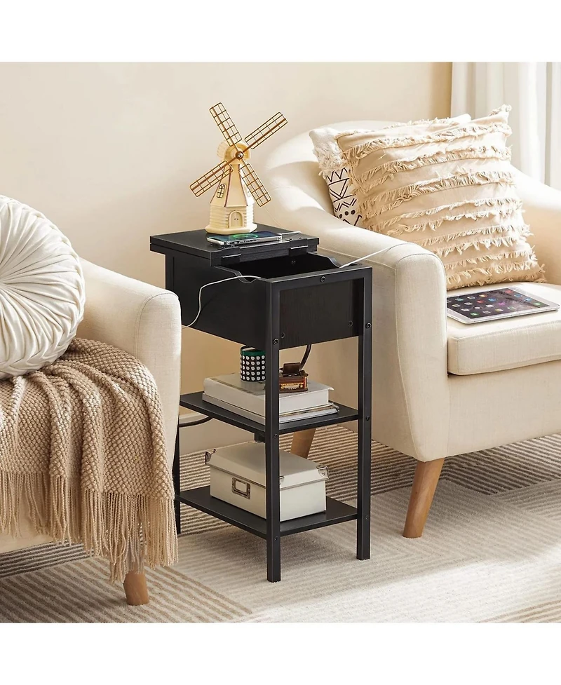 Slickblue Modern Side Table with Flip-Up Top and Built-In Charging Station
