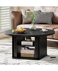 Slickblue Modern Round Coffee Table with Sliding Doors for Living Room or Office
