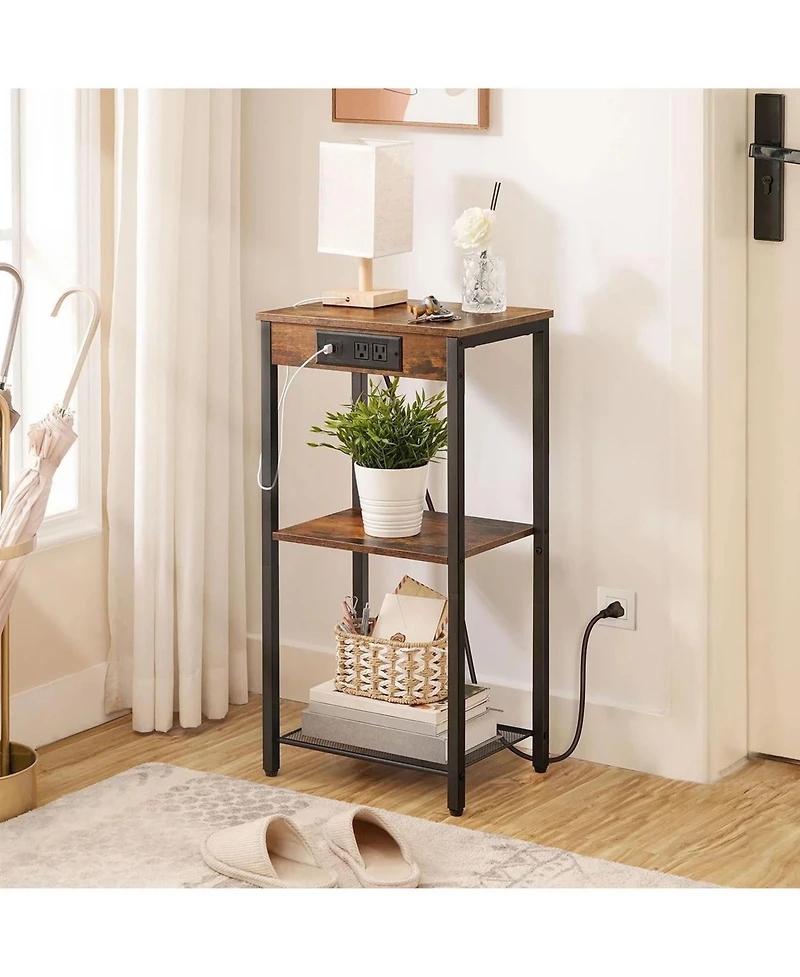 Slickblue 3-Tier Accent Side Table with Built-In Charging Station and Storage