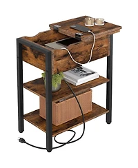 Slickblue Narrow Side Table with Charging Station and Flip-Top Storage Compartment