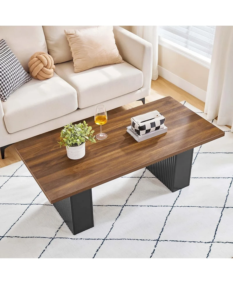 Slickblue Rectangular Coffee Table with Fluted Legs for Living Room Furniture