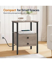Slickblue End Table with Charging Station and 2 Drawers for Bedroom Storage