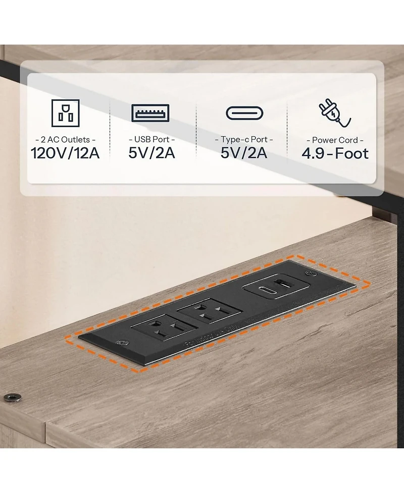 Slickblue End Table with Charging Station and 2 Drawers for Bedroom Storage