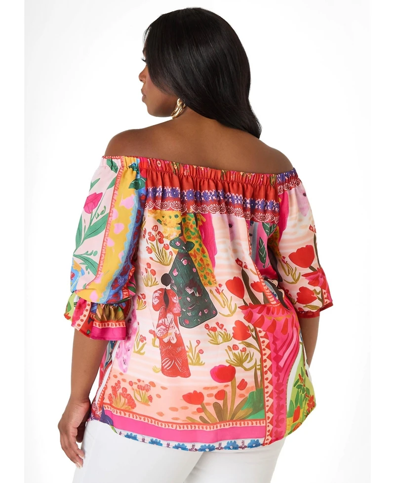 Ashley Stewart Women's Off the Shoulder Printed Blouse