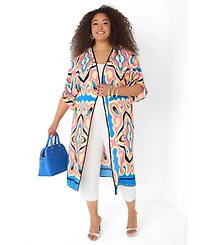 Ashley Stewart Plus Abstract Print Open Front Women's Duster
