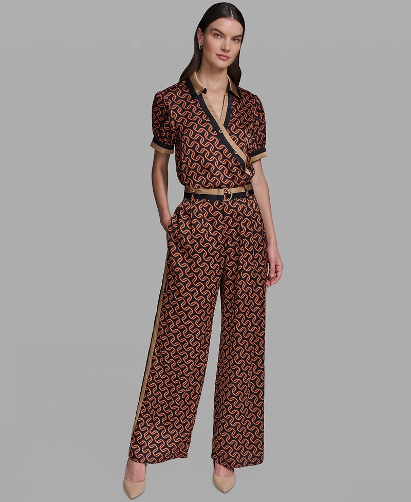 Karl Lagerfeld Paris Women's Polka-Dot Satin Straight-Leg Pants