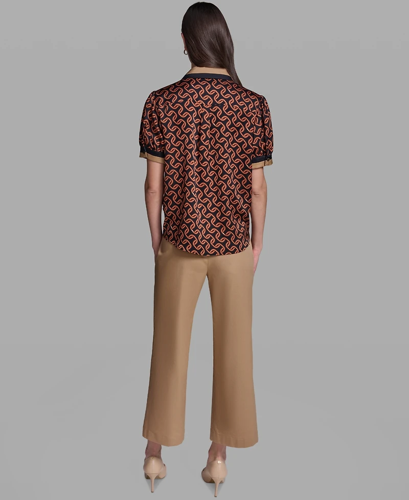 Karl Lagerfeld Paris Women's Geometric Print Satin Button-Front Blouse