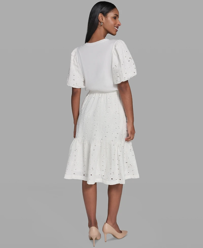 Karl Lagerfeld Women's Mixed-Media Crewneck Midi Dress