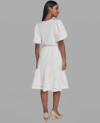 Karl Lagerfeld Women's Mixed-Media Crewneck Midi Dress