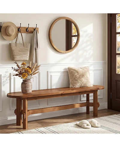 Tribesigns Solid Wood Entryway Bench, 55" Wooden Shoe Storage Bench, Farmhouse Rustic Indoor Bench for Dining Table, End of Bed