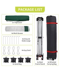 homfan 12 x 12 Feet Cantilevered Folding Shelter With Roll-Up Eaves And Mesh Sidewalls, Pop-Up Patio Canopy For Backyard