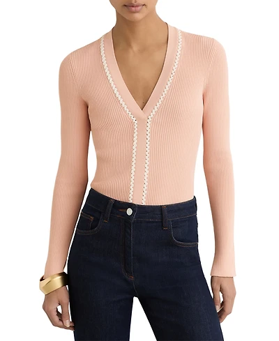 Reiss Women's Craft-Stitch Rib-Knit Sweatshirt