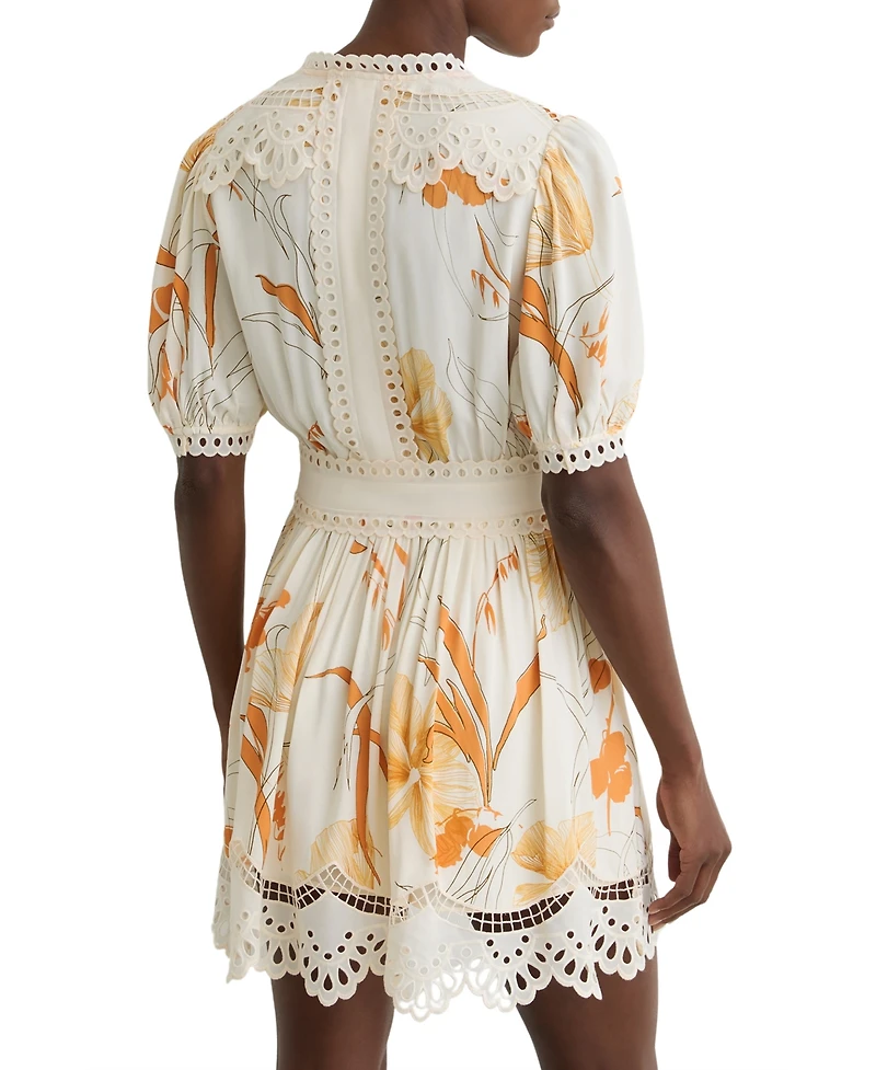 Reiss Women's Floral-Print Lace-Trim Mini Dress