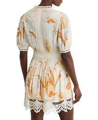 Reiss Women's Floral-Print Lace-Trim Mini Dress