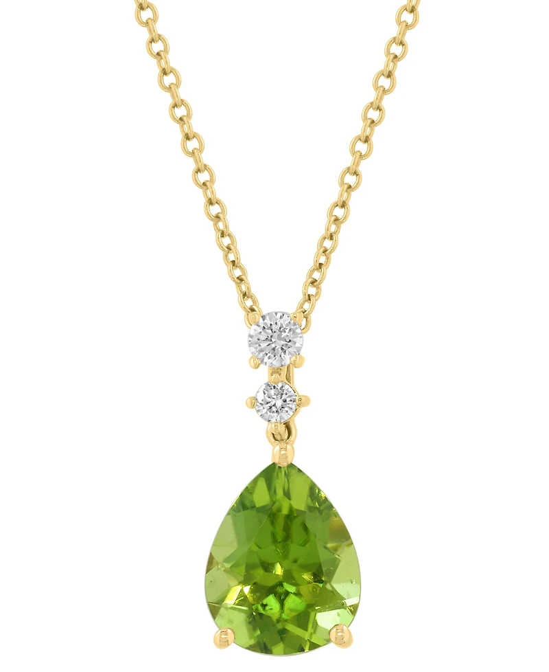 Effy Collection Peridot (2-1/2 ct. t.w.) & Diamond (1/10 ct. t.w.) Pendant Necklace in 14k Yellow Gold