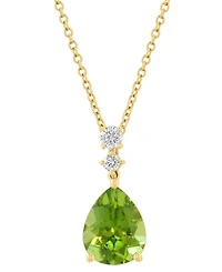 Effy Collection Peridot (2-1/2 ct. t.w.) & Diamond (1/10 ct. t.w.) Pendant Necklace in 14k Yellow Gold