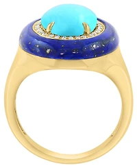 Effy Collection Turquoise (11x9mm), Lapis (18x16.5mm) & Diamond (1/8 ct. t.w.) Ring in Gold over Silver