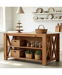 Tribesigns 3-Tier Solid Wood Kitchen Island with Storage Shelves For Kitchen Dining Room